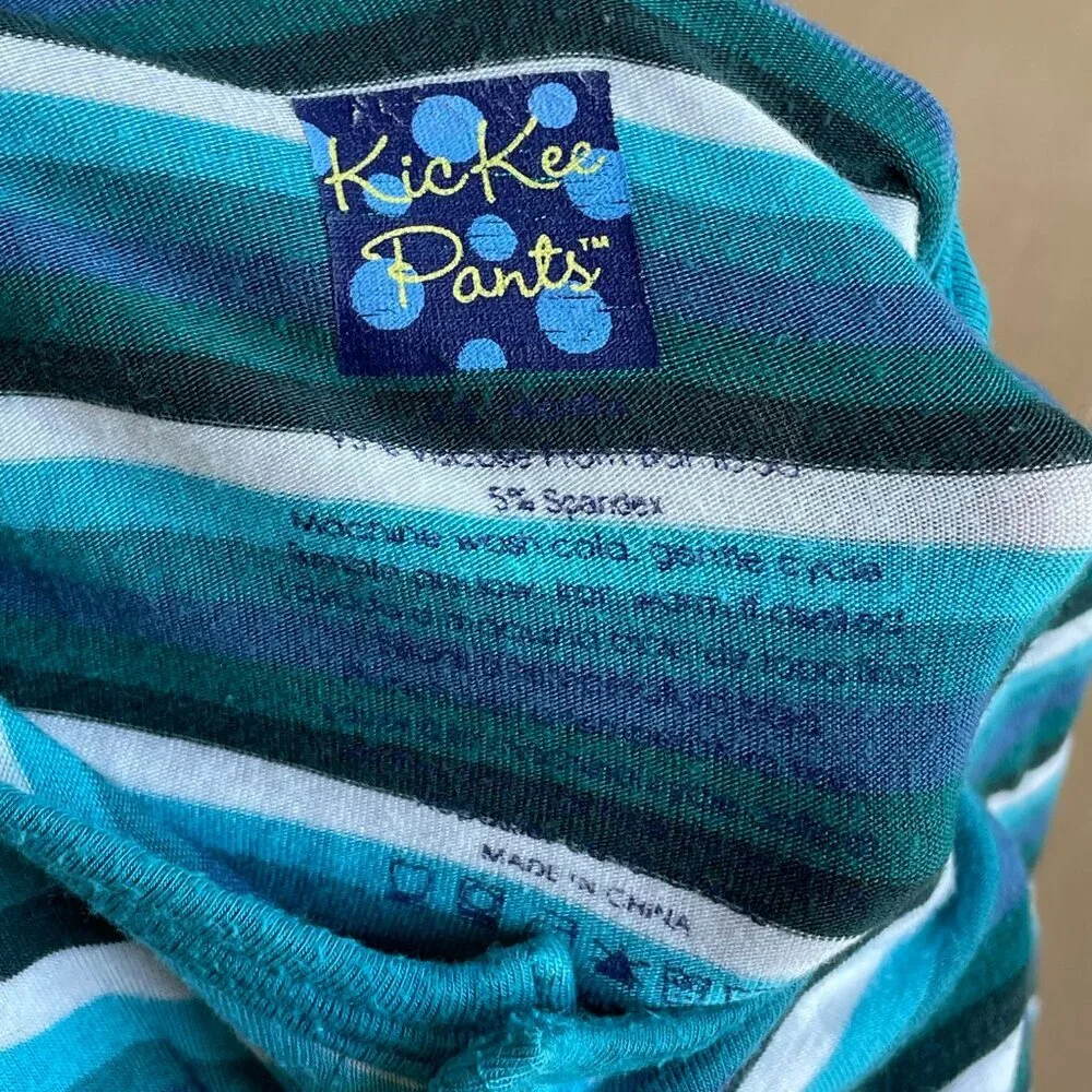 KicKee Pants Bamboo‎ Coverall w/ Snaps Romper PJs Outfit, Blue & White, 0-3 Mo.